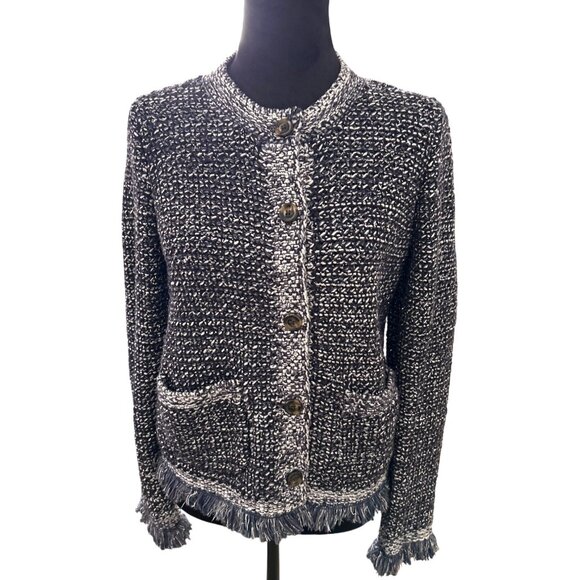 Women's Black and White Tweed Sweater - Picture 1 of 12